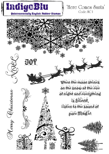 Here Comes Santa A5 Red Rubber Stamp
